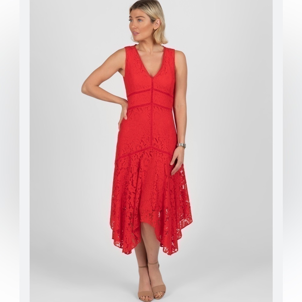 Taylor red bias cut lace lined dress sz 6